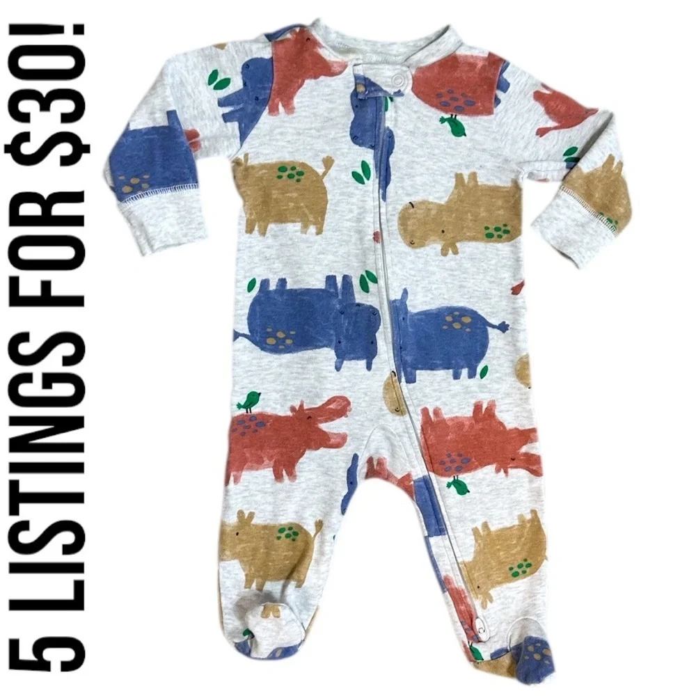 Carter's Hippos Theme Zip Footies One Piece Sleep & Play Size 6 Months Baby Boy